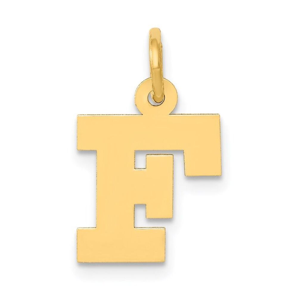 14k Yellow Gold, Amanda Collection, Small Block Initial F Pendant